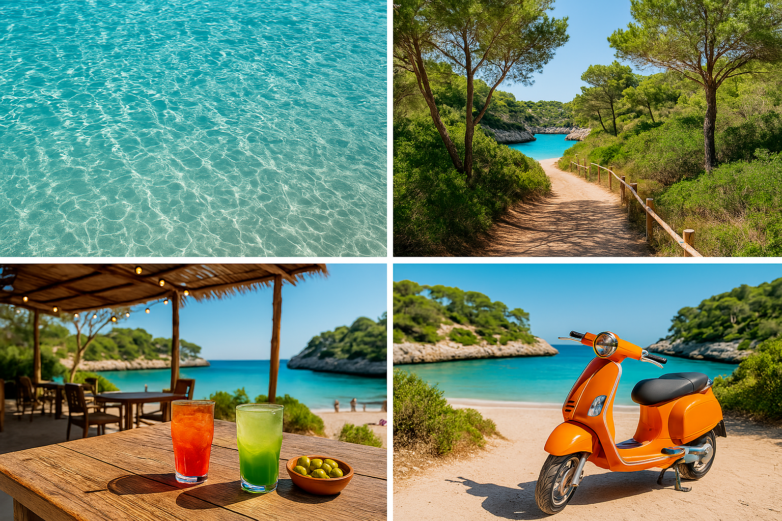 Collage de cuatro imágenes que representan las experiencias juveniles en las calas de Mallorca